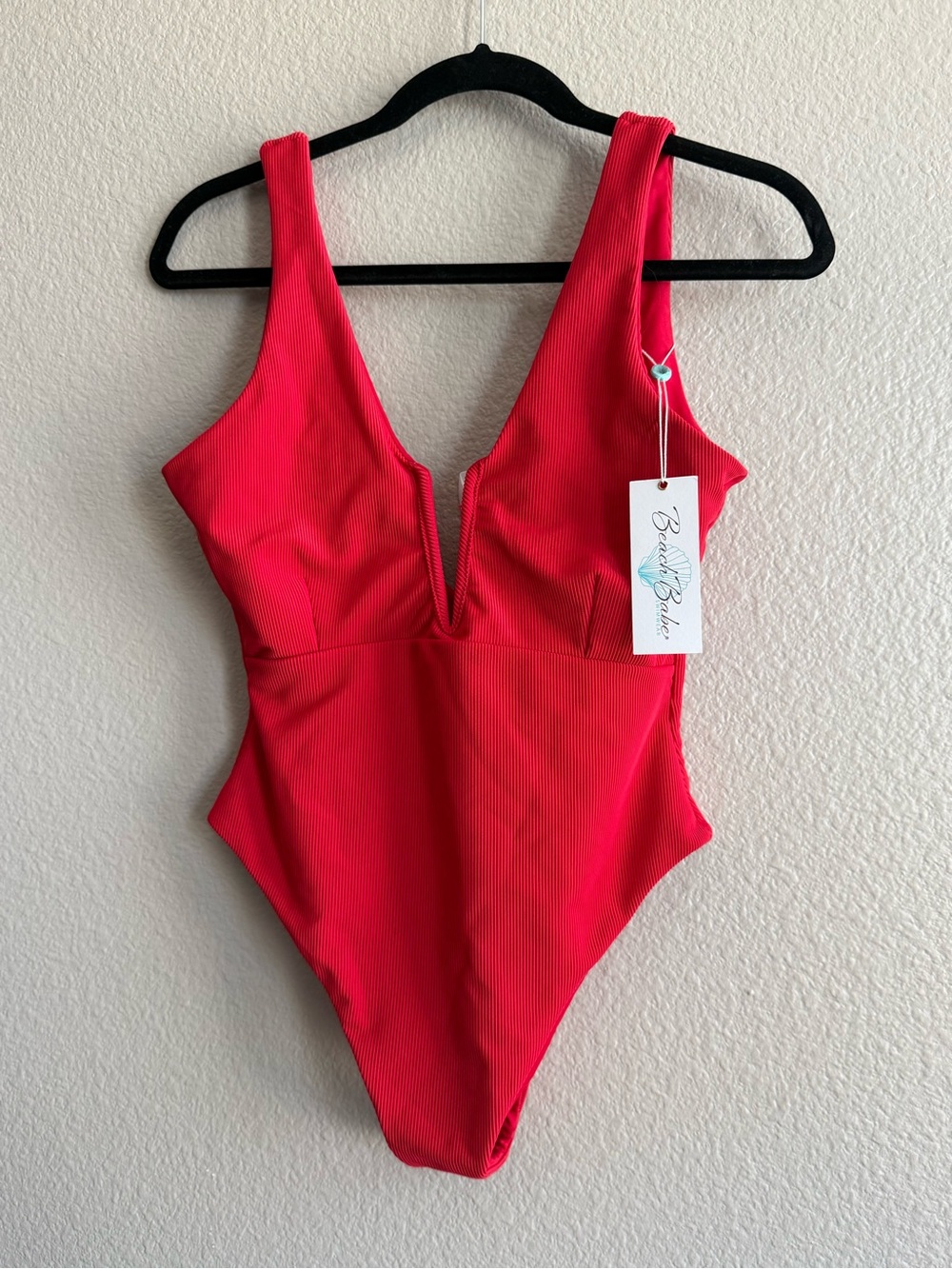 Beach Babe Red V-Plunge One-Piece Swimsuit